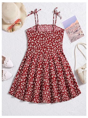 OYOANGLE Girl's Boho Ditsy Floral Print Tie Shoulder A Line Short Dress Vacation Holiday Dresses2