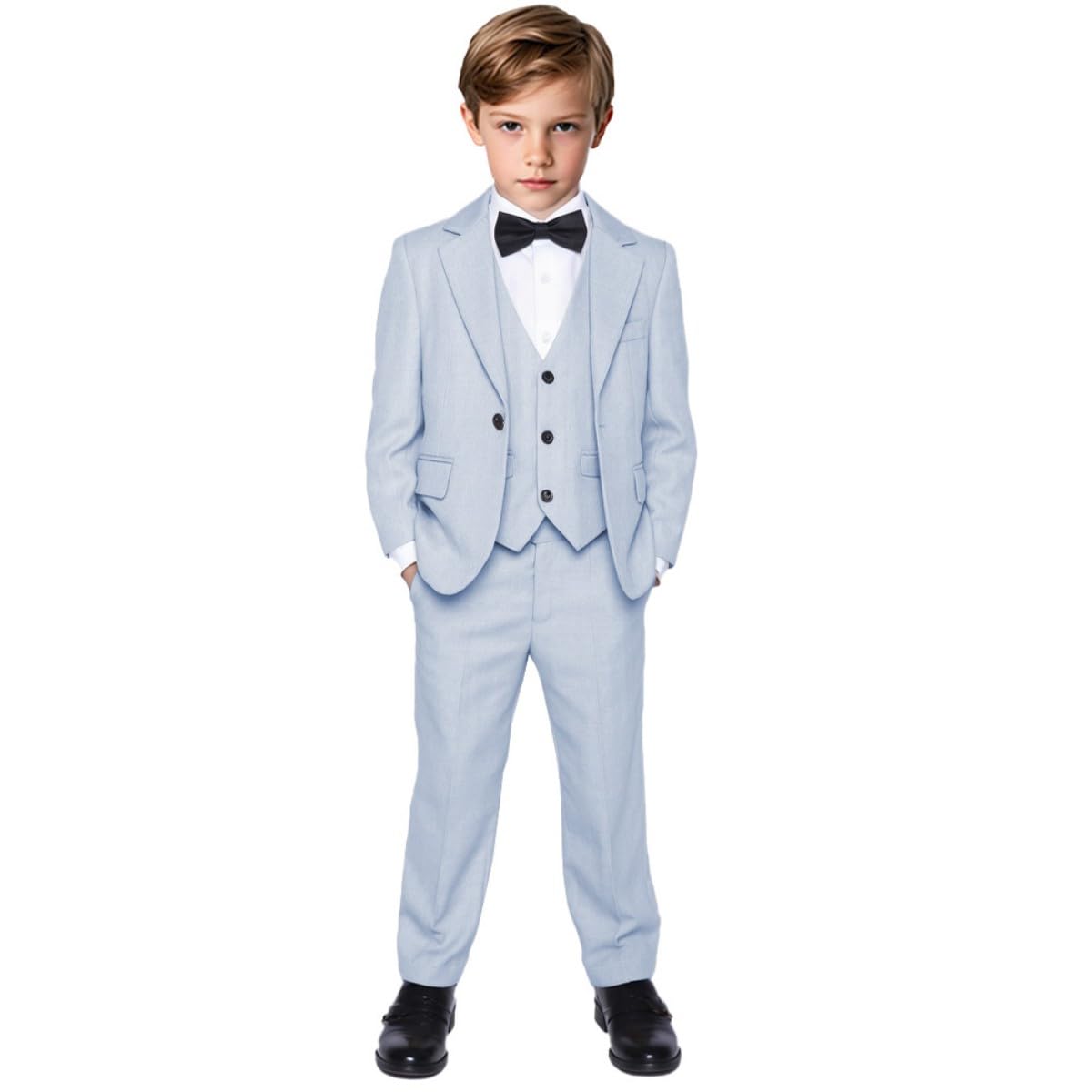 Jungen 3-teiliges Leinen-Smokinganzug für Jungen, Jacke, Weste, Hose für Kleinkinder, Teenager, Jungen, Kommunion, Hochzeitsanzug