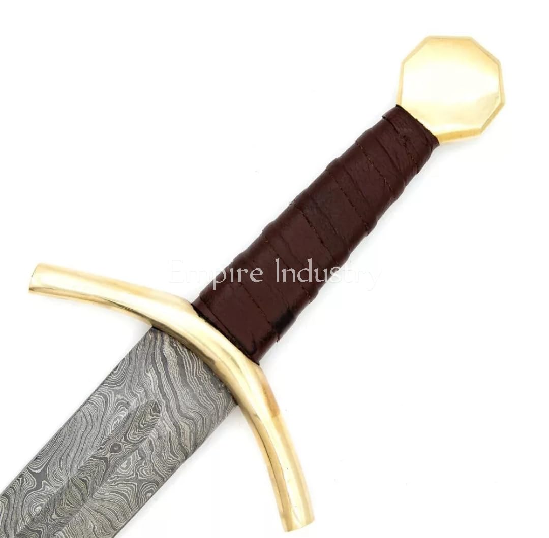 Empire - 34 Inch Long - Handmade Damascus Steel Double Edge Viking Sword with Leather Sheath - Leather Wrapped Grip - Master Sword - Collectible Sword - Best Gift for Him