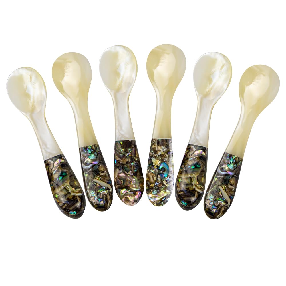 DUEBEL Set di 6 cucchiai da caviale con manico in abalone, 10,2 cm, in madreperla, per servire caviale, servire uova, stoviglie per catering, eventi, decorazione per la tavola del ristorante