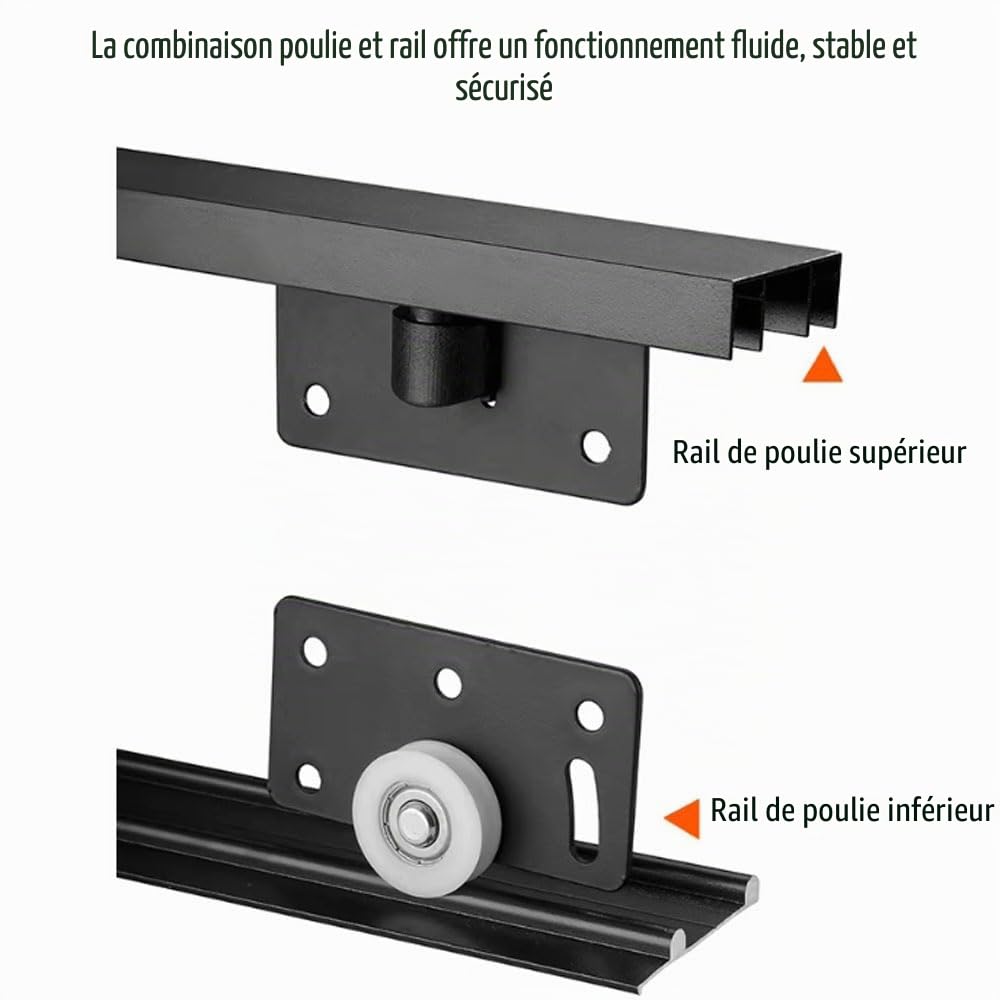 rail et porte coulissante robuste en alliage d'aluminium, kit quincaillerie double pour placard