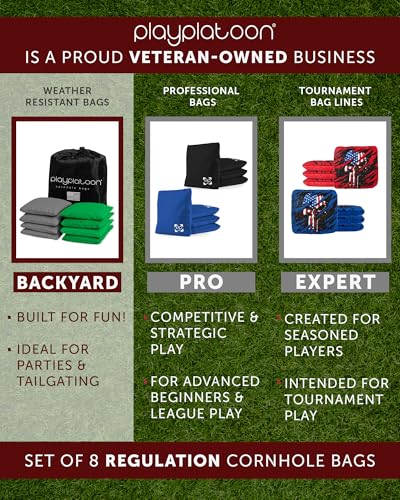 Image of Play Platoon Cornhole Bags Weather Resistant- Set of 8 Regulation Bean Bags for Tossing- Official Professional Size & Weight Corn Hole Bags Two Color All Weather Cornhole Beans Bag Set with Tote Bag