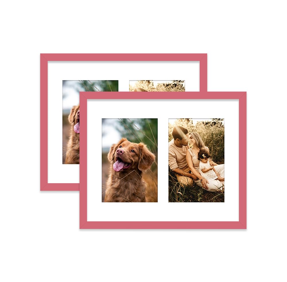 Pink Multi Photo Frame - Holds 2 x 6x4 Pictures, Family Collage Picture Frame for Wall Display, 10x8 Frame size, Set of 2