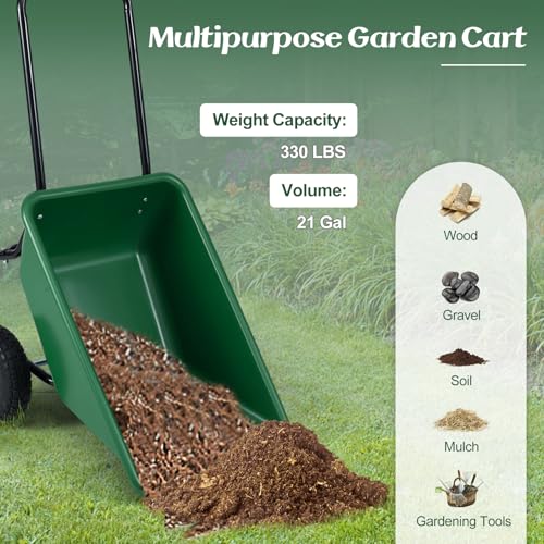 Image of Goplus 2 Wheel Wheelbarrow, 330 LBS Utility Garden Cart with 10 inch Pneumatic Tires & Handle, 21 Gal Volume, Yard Dump Cart Wheel Barrow, Heavy Duty Wheel Barrow for Lawn