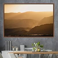 Framed Canvas Wall Art Orange Sunset Abstract Aerial Colorful Digital Art Landscape Minimalist Mountain Top Multicolor - 16x24 inches