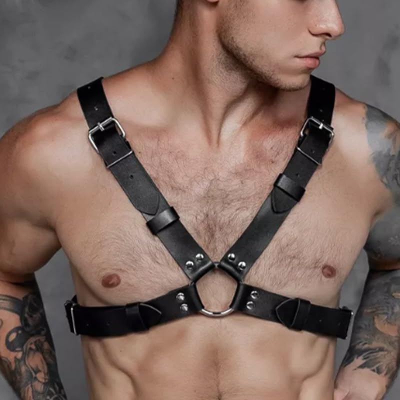 Fstrend Men's Chest Harness Faux Leather Belt Black Rave Fashion Costume Accessory2