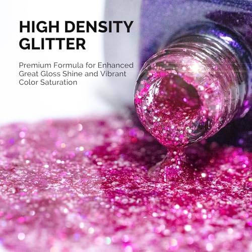 Image of MelodySusie Galaliver Hot Pink Glitter Gel Nail Polish, 15ML Shimmer Pink Sparkle Gel Polish Soak Off UV LED Cured Long Lasting Gift for Women DIY Nail Design Nail Art Manicure X14