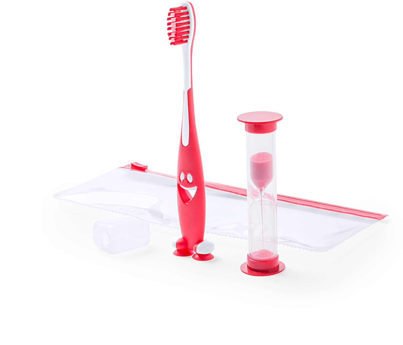 Set Astuccio con Spazzolino da Denti Orologio di Sabbia Clessidra Bimbi Bambini (ROSSO)