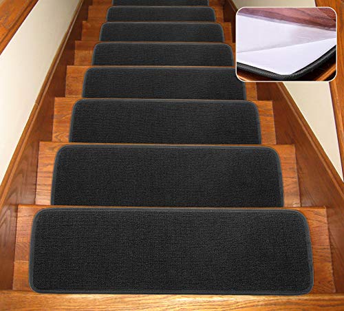 Seloom Carpet Stair Treads Indoor Non Slip Stair Rugs/Covers Rubber Backing ((308 in,13pcs), Pure Black)