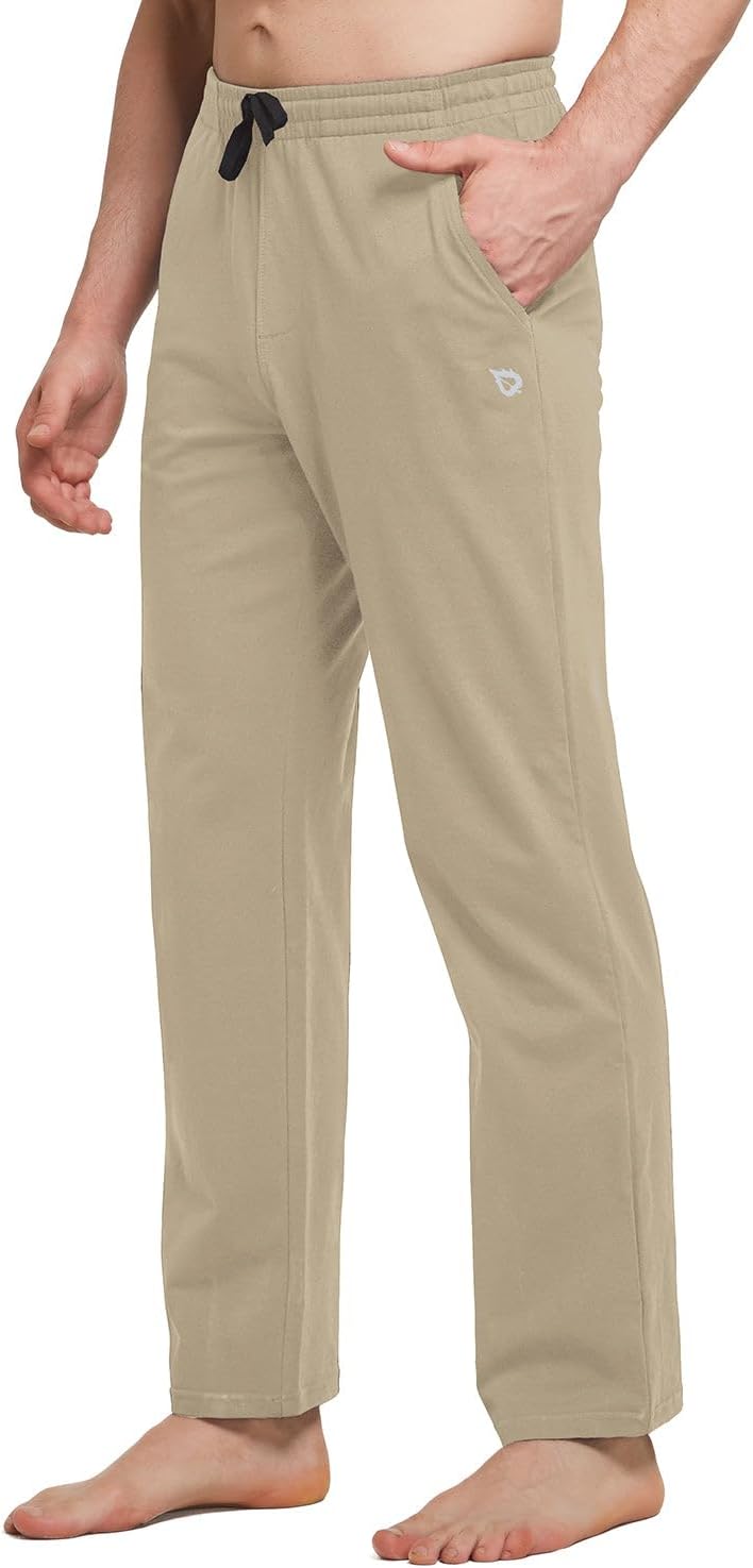 BALEAF Men’s Sweatpants Casual Lounge Cotton Pajama Yoga Pants Open Bottom Straight Leg Male Sweat Pants with Pockets