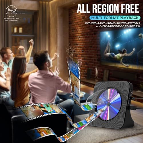 Gueray DVD Player für TV All Region Free Desktop DVD/CD Player für Zuhause mit Bluetooth Lautsprechern Display Wecker FM Radio mit CD Player USB Card Playback Inklusive Fernbedienung HDMI Kabel – Bild 6