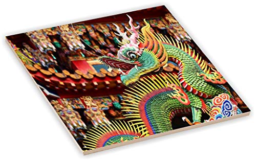 Sam Sandor 4 Inch Ceramic Tile Art - Asian Decorative Chinese Dragon Colorful Dragon Desa