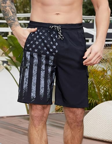 Mens Swim Trunks with Compression Liner Swimming Trunks 9 Inch Bathing Suit Quick Dry Swim Shorts Cargo Shorts2