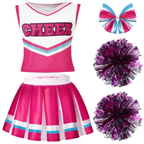 Spooktacular Creations Halloween Girl Cheerleader Outfit, Pink Zombies Cheerleader Costume for Girls Set for Halloween Dress-Up, High School Themed Party (3T, 3-4 yrs)