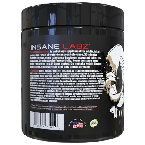 Image of Insane Labz Psychotic Black Edition Mid Stimulant Pre Workout Powder, Energy Focus Pumps, Loaded with Creatine Beta Alanine Taurine Fueled by AMPiberry, 35 Servings (35, Citrus Grapefruit)