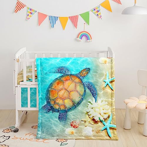 Image of Crib Bedding Set,3pcs Nursery Crib Bedding with Comforter Crib Sheet & Crib Skirt,Sea Turtle Beach Printed Nursery Bedding for Baby Boys and Girls(Turtle)