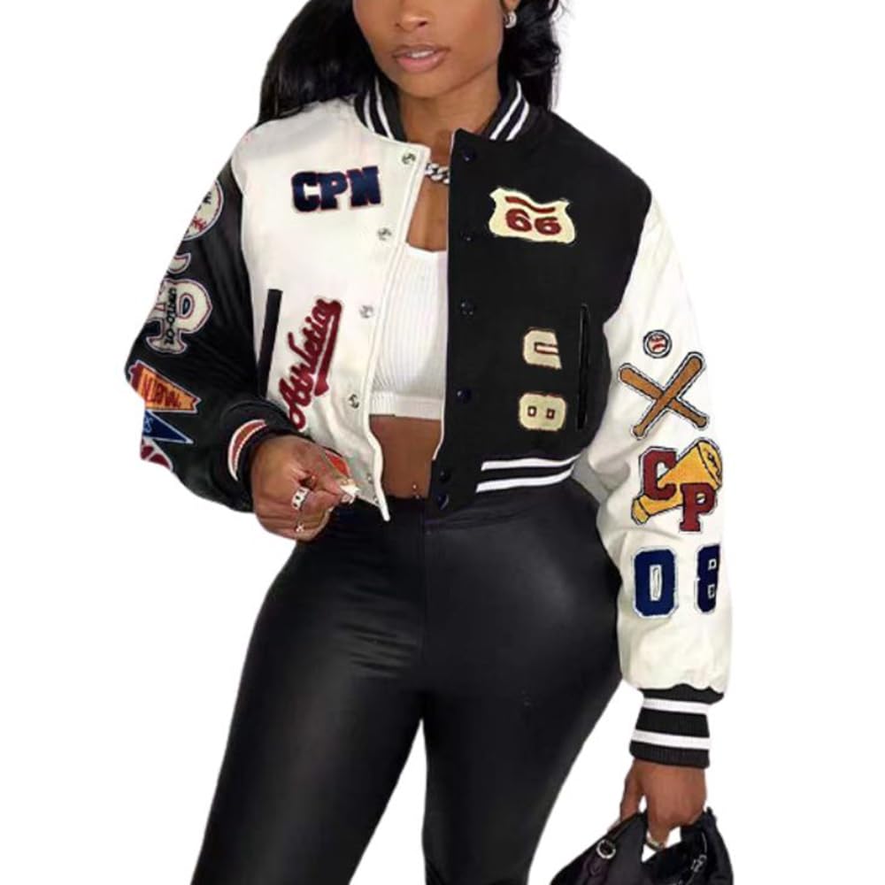 MoliloveVarsity College Jacket Baseball Bomber Jacket Vintage Women Fr Varsity Jacket Letterman Jacket Patches Letters
