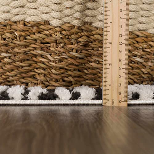 Image of Hauteloom Checker Contemporary Checkered Area Rug - Modern Geometric Bordered Carpet for Living Room, Bedroom - Checkboard Design - Square Tiles - High Pile - Black and White - 6'7 inch x 9' (6x9)