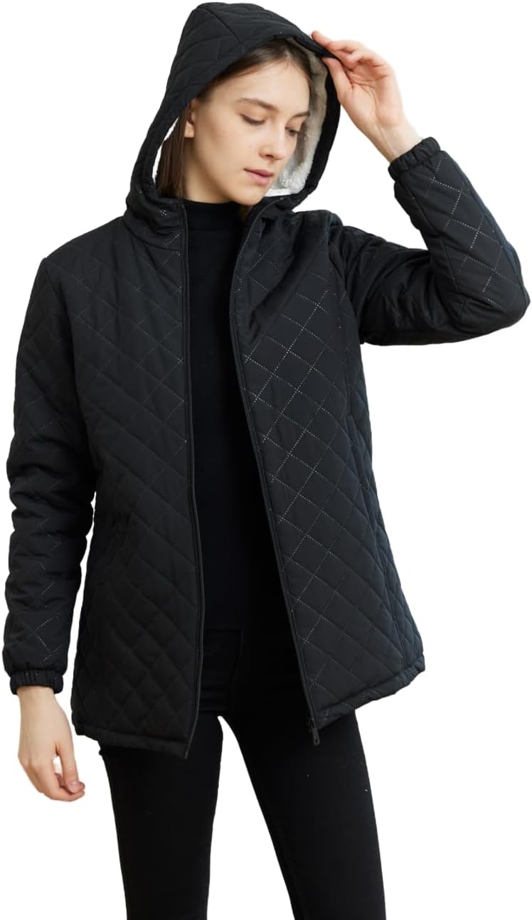 Womens Winter Outdoor Two-Pocket Fleece Hooded Long Warm Zipper Jacket Womens Winter Outdoor Two-Pocket Fleece Hooded Long Warm Zipper Jacket