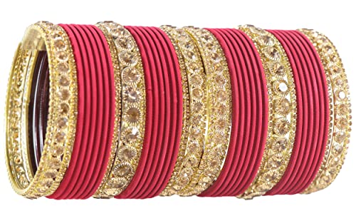 Image of NMII Non-Precious Metal Base Metal and Studded Zircon Gemstone and Matte Finish Worked Bangle set for Women /Girls