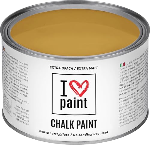 I LOVE CHALK PAINT farbe Ocker-Gelb 375 ml - Kreidefarbe für möbel, wände und gegenstände ohne schleifen - Lösungsmittelfrei und formaldehydfrei - Wasserbasierte dekorationsfarbe mit kreideeffekt