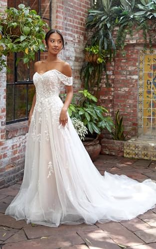 Mermaid Wedding Dresses for Bride Lace Appliques Bridal Gowns for Women Glitter Tulle Off Shoulder Bride Dress3