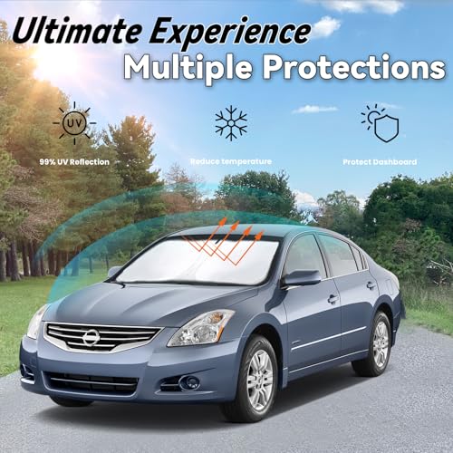 Image of Car Front Windshield Sun Shade for Altima 2007-2018, Car Window SunShades Shield Cover Sun Visor Protector with 240T Reflective Fabric UV & Sun Heat Protection Accessories