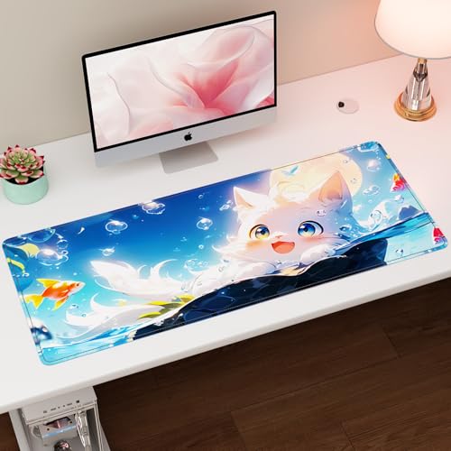 Kaishuai Tapis de Bureau,Grand Tapis de Souris Mignon Motif Chat,Tapis de Souris de Jeu,800X300mm,Long pour Ordinateur