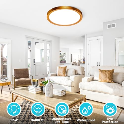 Image of libtit 7 Inch Golden Bronze Flush Mount Ceiling Light, 15W Aureate Ceiling Light Fixture, 3000K /4000K /6500K Color Selectable, Gilded Round Ceiling Lighting for Bedroom Kitchen Pantry