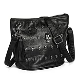Paket enthalten: 1 x Tasche Minetom Damen Franse PU-Leder Tasche Schultertasche Umhängetasche Schädel verzierte PunkGoth Kuriertasche Handtasche Einkaufstasche Cross Body Bag (Schwarz)