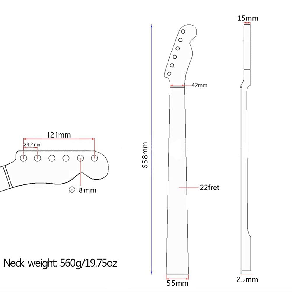 Ersatzteile E-Gitarre, 22 Bünde, Gitarrenhals kompatibel TL Ersatzteile E-Gitarre