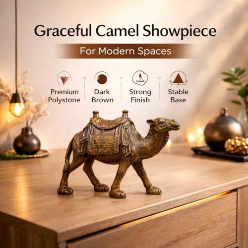 Image of ARMONIA Premium Camel Showpiece for Home Decor | Polystone Antique Dark Brown Rajasthani Camel Figurine Statue |Decorative Animal Sculpture for Living Room,Office Desk |Gift Item for Housewarming 20cm