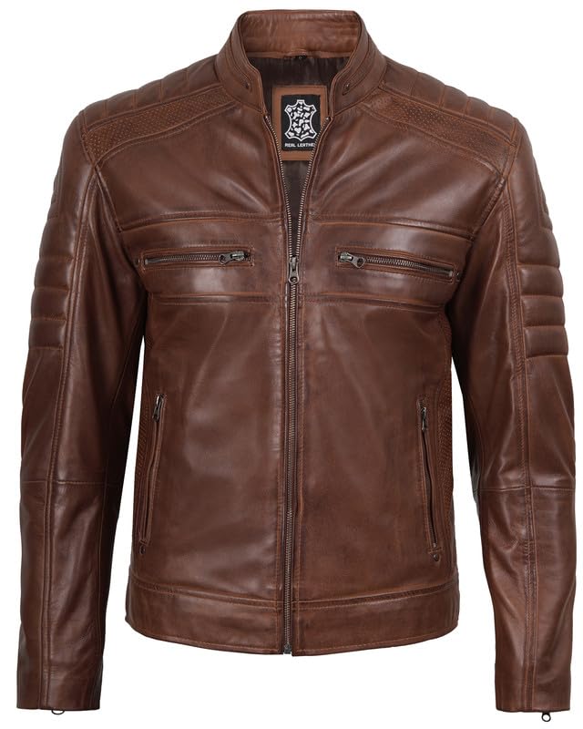 Image of Blingsoul Men's Leather Jacket - Real Lambskin Motorcycle Cafe Racer Biker Style Jacket
