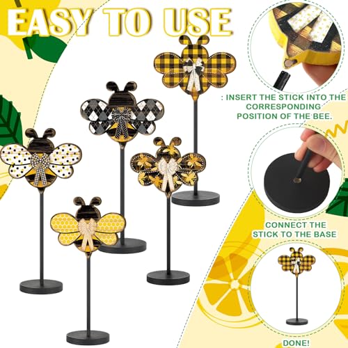 Image of Yousoontic 3 Pcs Summer Bee Tiered Tray Decorations Honey Bee Table Centerpiece Summer Wooden Sign for Home Kitchen Fireplace Mantel Shelf Decorations