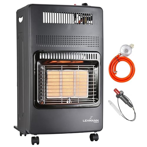 LEHMANN Stufa a Gas 4,2 kW con 3 Livelli di Riscaldamento, Accensione Piezoelettrica, Spegnimento di Sicurezza e Ruote, per GPL, Propano o Butano, Ideale per Ambienti Fino a 80 m²