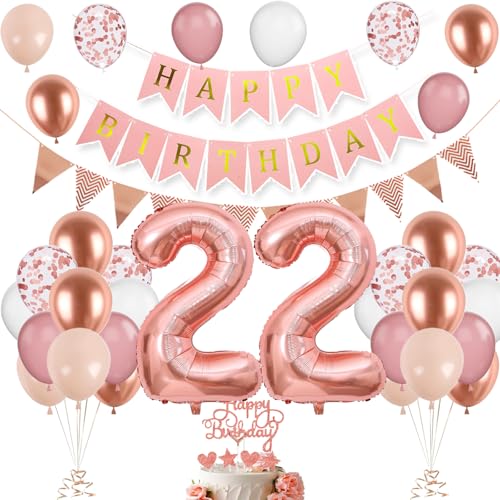 Décoration Anniversaire 22 Ans Or Rose - Ballons et Déco pour Fête d'Anniversaire - Pour Femme et Homme