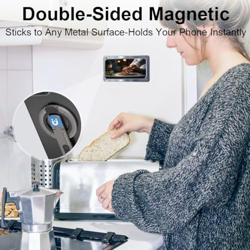 Image of Magnetic Ring Phone Holder Stand, 360 Rotatable Finger Grip, Double Sided Magnet, Adjustable Kickstand, Aluminum Alloy Mobile Stand (Space Grey)