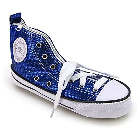 WAYTEX 931272B Blue Sequin Pencil Case with White Shoelaces 23cm x 8cm x 11cm Cover