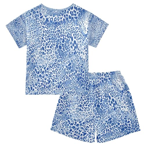 senya Short Sleeve Pajamas Sets Summer Cotton Sleepwear Blue Leopard Print2