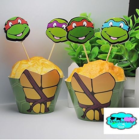 Decolandy 12 sets ninja turtle cupcake wrappers and toppers ,party decoration,kids party,turtle theme