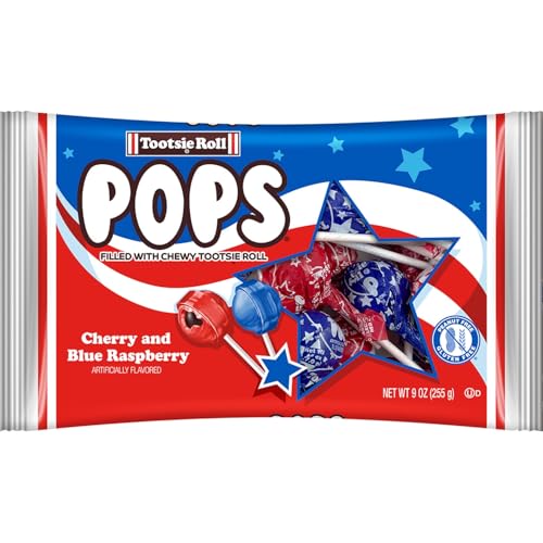 Patriotic Tootsie Roll Pops, Cherry and Blue Raspberry Flavors, 9oz