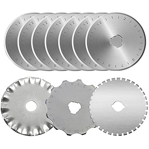 Rotary Cutter Blades 45mm - KISSWILL 10 Pack Mix Shape 45 mm Rotary Cutting Blades Fits for OLFA Fiskars Martelli Truecut 45mm Rotary Cutter Replacement Blades, Sharp and Durable Cover