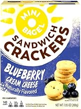 Blueberry Flavored Mini Bagel Sandwich Crackers, Cream Cheese Filled Center, Kids Snack Food, Cheese Platter Holiday Cookie Favorites, Savoritz 7.5oz Box