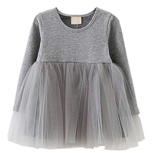 LYXIOF Baby Girls Toddler Tutu Dress Long Sleeve Princess Dress Infant Tulle Dress 2-Grey 12 Months