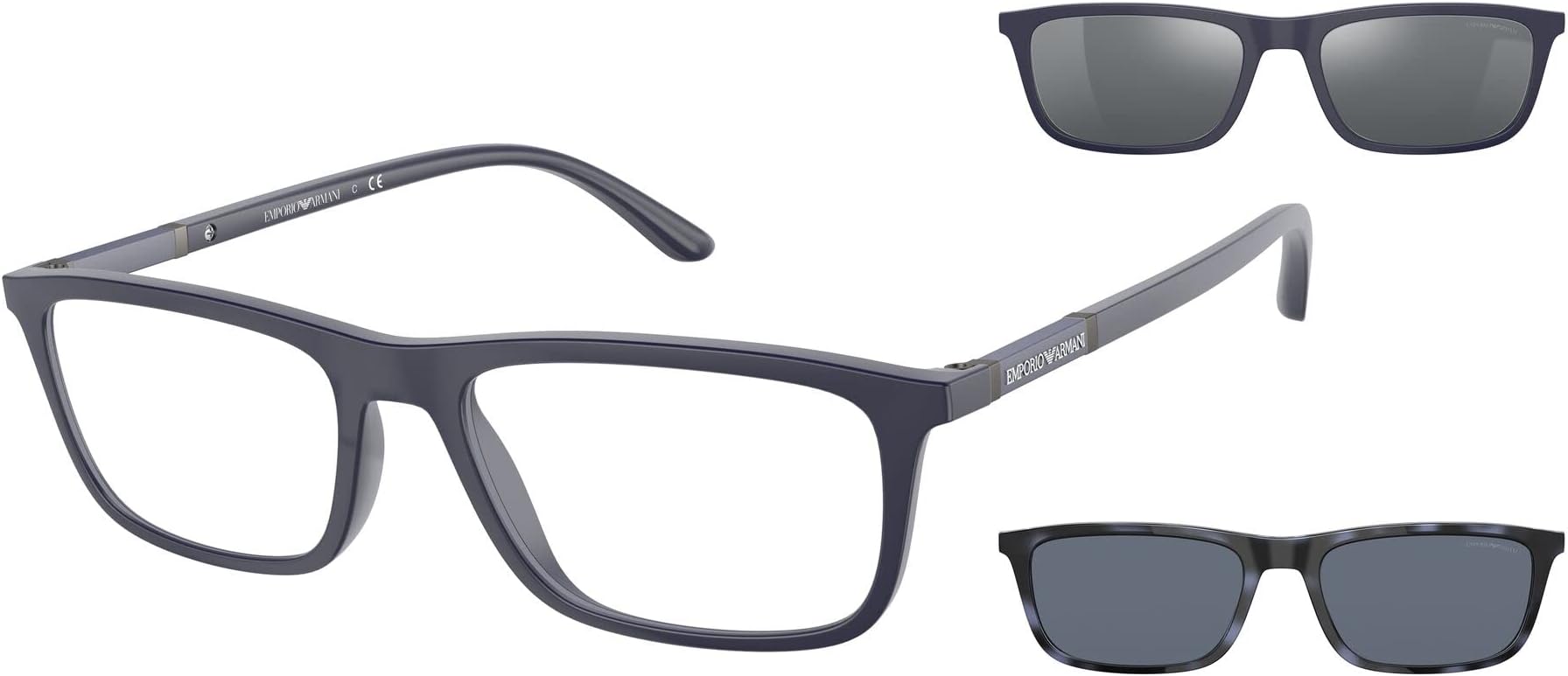 Men's Ea4160 Prescription Eyewear Frames with Two Interchangeable Sun Clip-ons Rectangular