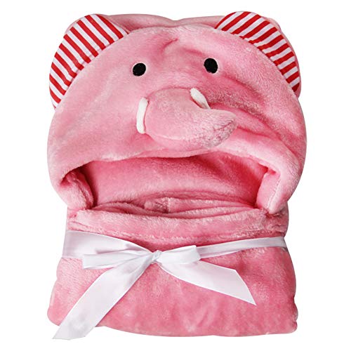 Asciugamano con cappuccio, telo da bagno in morbido pile corallo per neonati, ragazzi, accappatoio con orecchie, ipoallergenico, 0-24 mesi, Non null, Elefante rosa., 95*75cm