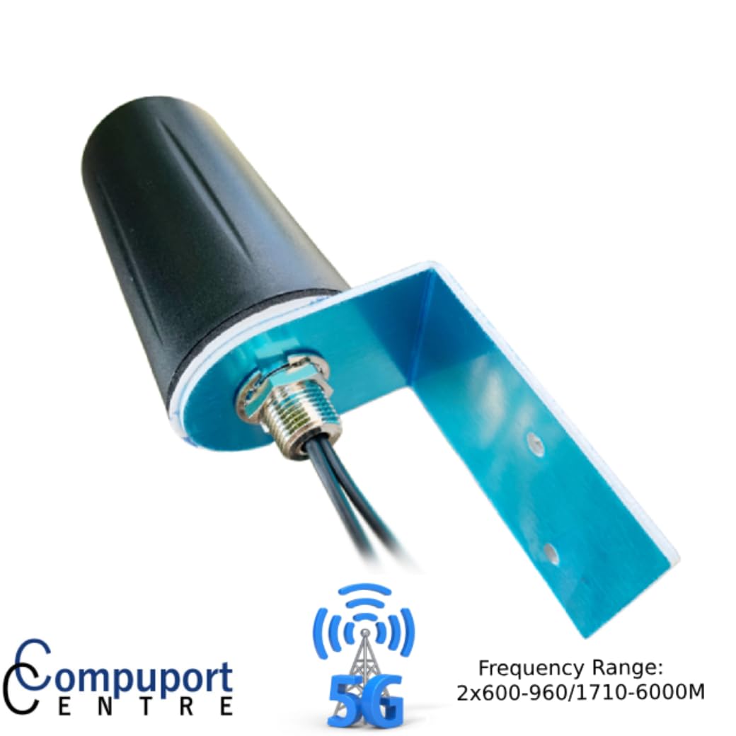 CompuPort Waterproof 2x3dB gain 5G/LTE Multi-Band MIMO Panorama M2M Antenna Wall Mounting- Frequency Range: 2x600-960/1710-6000MHz -Multi-Band Coverage: Dual 5G LTE, 802.11ac Wi-Fi and GSM