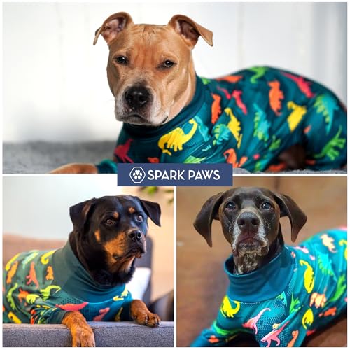 Image of Spark Paws Dog Pajama, Dog Recovery Suit Male, Onesie, Ultra-Soft and 4-Way Stretch, for Small Medium and Large Breeds - Dinosaurs - 4XL