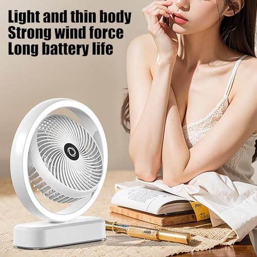 Ventilateur de bureau oscillant et rechargeable avec 3 vitesses