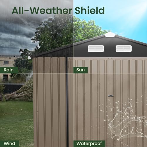 Image of GVDV 8x6 FT Full Size Outdoor Storage Shed with Floor, Durable Metal Garden Shed with Reinforced Sidewall Girts & Updated Frame Structure, All-Weather Shelter for Backyard, Patio, Tool, Bike Storage